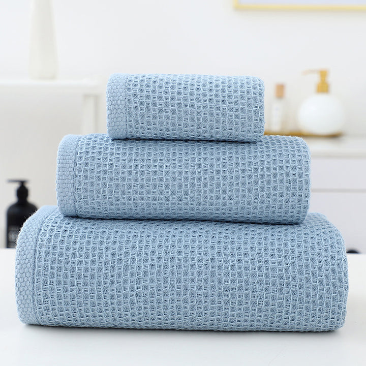 Translation missing: en.Blue Premium 3-Piece Waffle Weave Cotton Towel Set - Lightweight, Quick-Dry &amp; Absorbent - Bath, Hand, Face Cloth