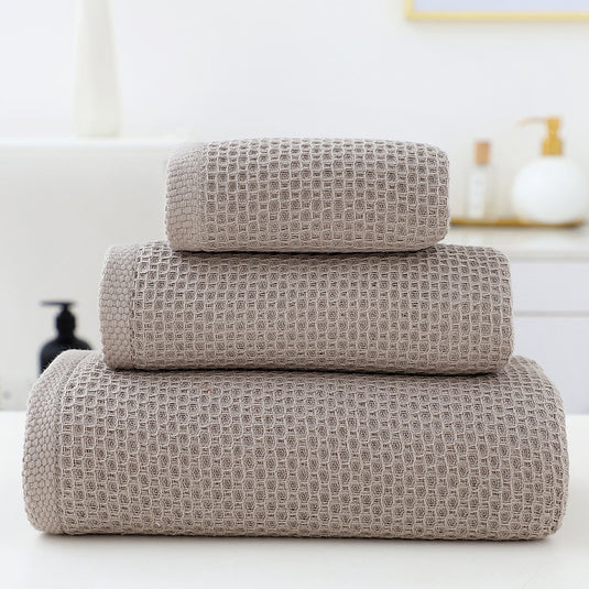 Translation missing: en.Brown Premium 3-Piece Waffle Weave Cotton Towel Set - Lightweight, Quick-Dry &amp; Absorbent - Bath, Hand, Face Cloth
