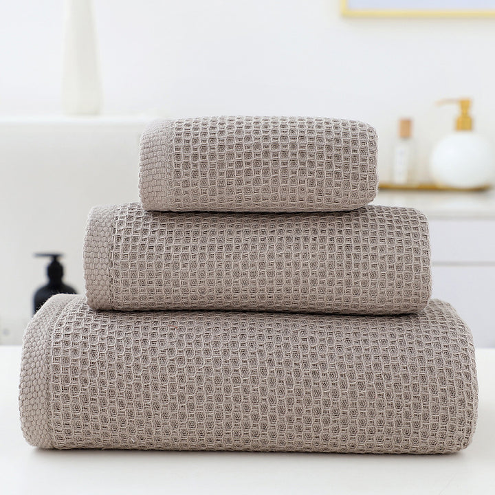 Translation missing: en.Brown Premium 3-Piece Waffle Weave Cotton Towel Set - Lightweight, Quick-Dry &amp; Absorbent - Bath, Hand, Face Cloth