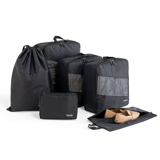 Translation missing: en.Black Premium 6-Piece Compression Packing Cubes Set - Lightweight Polyester Travel Organizers for Luggage, Includes Shoe Bag &amp; Toiletry Pouch