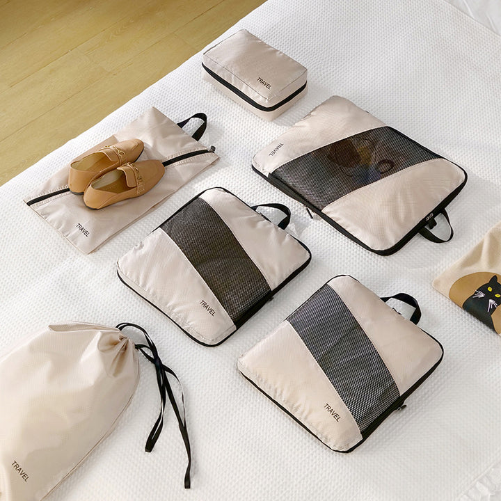 Translation missing: en.Black Premium 6-Piece Compression Packing Cubes Set - Lightweight Polyester Travel Organizers for Luggage, Includes Shoe Bag &amp; Toiletry Pouch