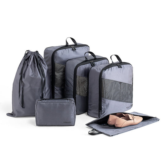 Translation missing: en.Grey and Black Premium 6-Piece Compression Packing Cubes Set - Lightweight Polyester Travel Organizers for Luggage, Includes Shoe Bag &amp; Toiletry Pouch