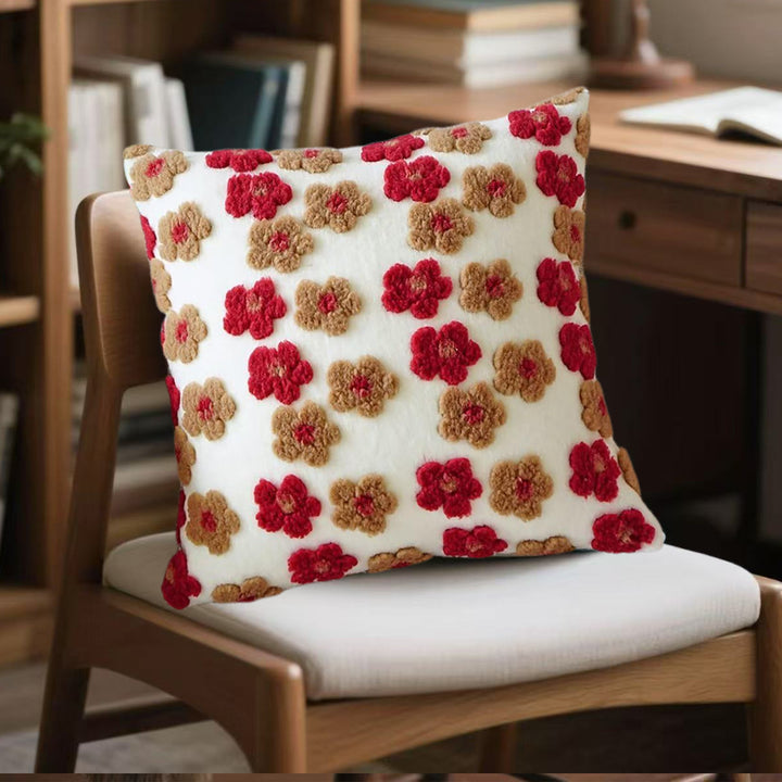 Translation missing: en.Red and Brown Charming 3D Floral Plush Cushion Covers - Set of 4, 45x45cm Soft Faux Lambswool Pillowcases for Sofa &amp; Bed Decor