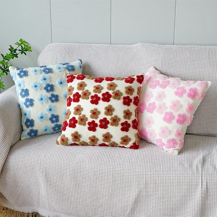 Translation missing: en.Red and Brown Charming 3D Floral Plush Cushion Covers - Set of 4, 45x45cm Soft Faux Lambswool Pillowcases for Sofa &amp; Bed Decor