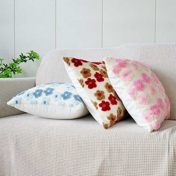 Translation missing: en.Red and Brown Charming 3D Floral Plush Cushion Covers - Set of 4, 45x45cm Soft Faux Lambswool Pillowcases for Sofa &amp; Bed Decor