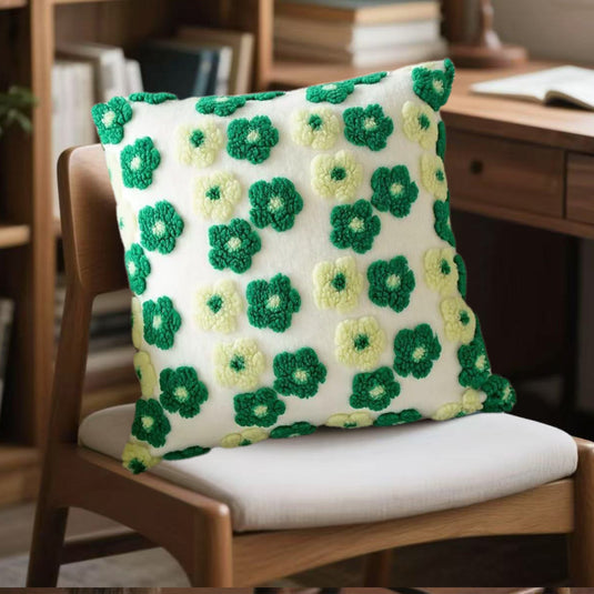 Translation missing: en.Green and Yellow Charming 3D Floral Plush Cushion Covers - Set of 4, 45x45cm Soft Faux Lambswool Pillowcases for Sofa &amp; Bed Decor