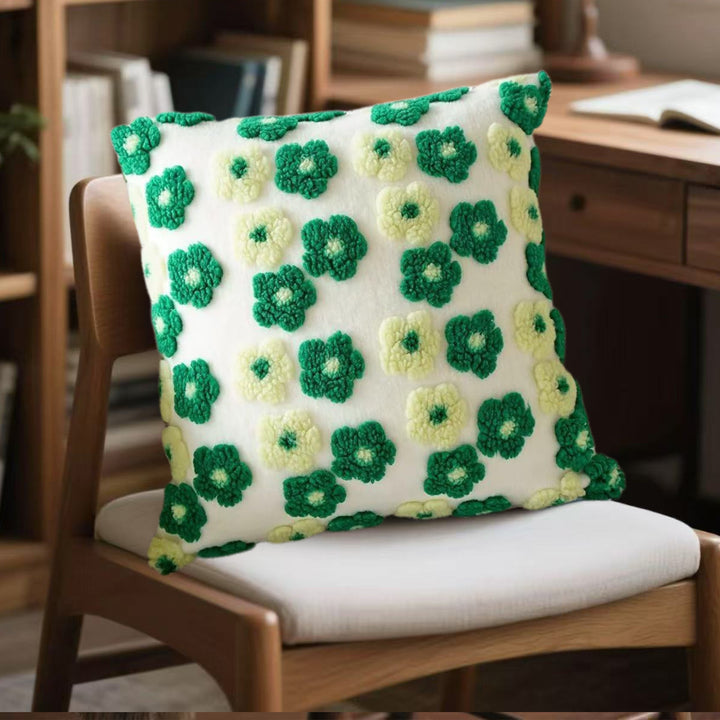Translation missing: en.Green and Yellow Charming 3D Floral Plush Cushion Covers - Set of 4, 45x45cm Soft Faux Lambswool Pillowcases for Sofa &amp; Bed Decor