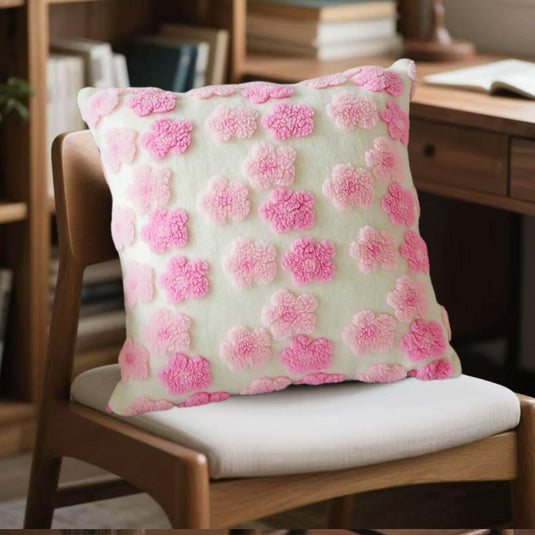Translation missing: en.Pink Charming 3D Floral Plush Cushion Covers - Set of 4, 45x45cm Soft Faux Lambswool Pillowcases for Sofa &amp; Bed Decor