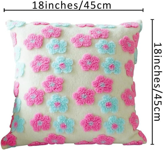 Translation missing: en.Pink Charming 3D Floral Plush Cushion Covers - Set of 4, 45x45cm Soft Faux Lambswool Pillowcases for Sofa &amp; Bed Decor