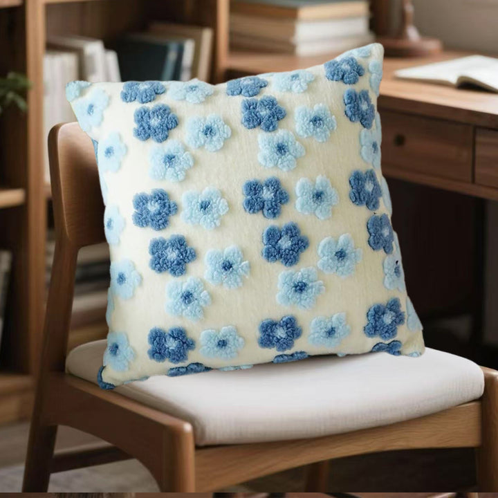 Translation missing: en.Blue Charming 3D Floral Plush Cushion Covers - Set of 4, 45x45cm Soft Faux Lambswool Pillowcases for Sofa &amp; Bed Decor