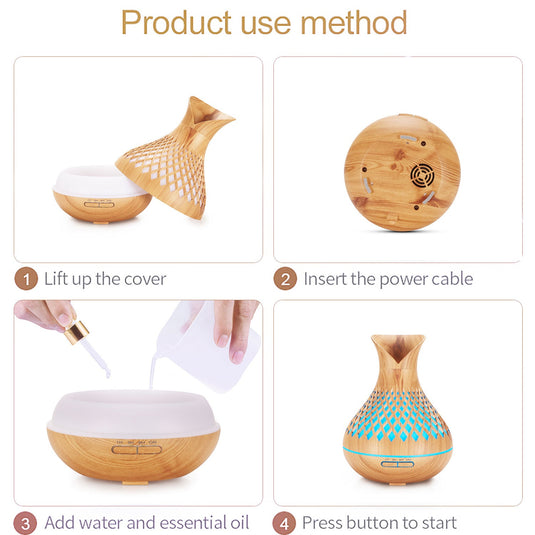 Translation missing: en.Wood Grain 500ml Wood-Grain Essential Oil Aroma Diffuser with Lattice Design and Humidifier