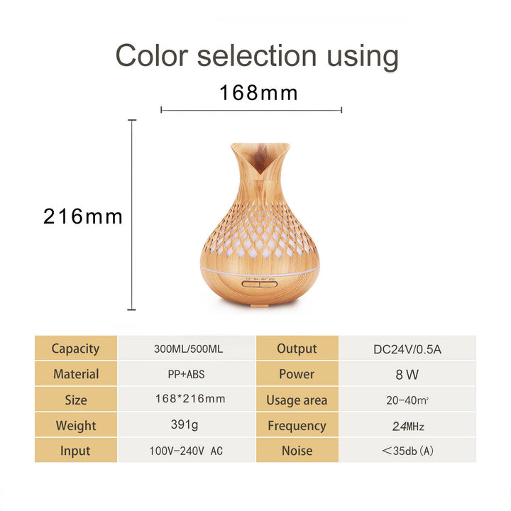 Translation missing: en.Wood Grain 500ml Wood-Grain Essential Oil Aroma Diffuser with Lattice Design and Humidifier