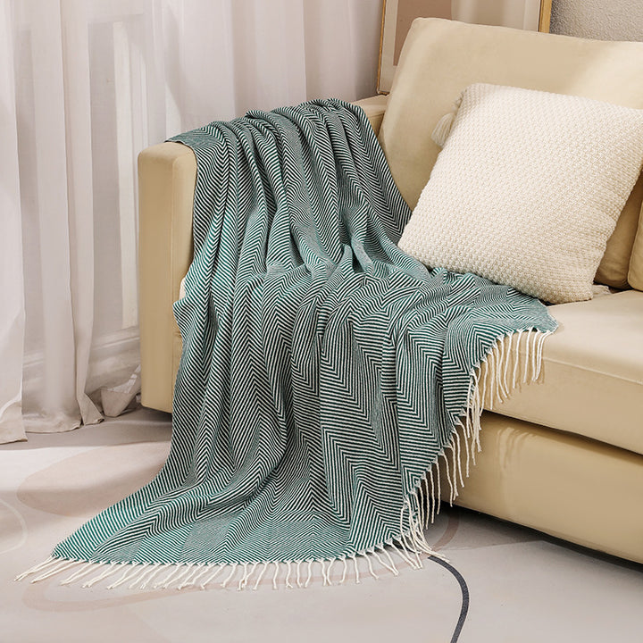 Translation missing: en.Green Elegant Herringbone Tassel Throw Blanket - Large Acrylic Faux Cashmere Soft Cozy Blanket for Sofa, Bed &amp; Decor (130x240cm)