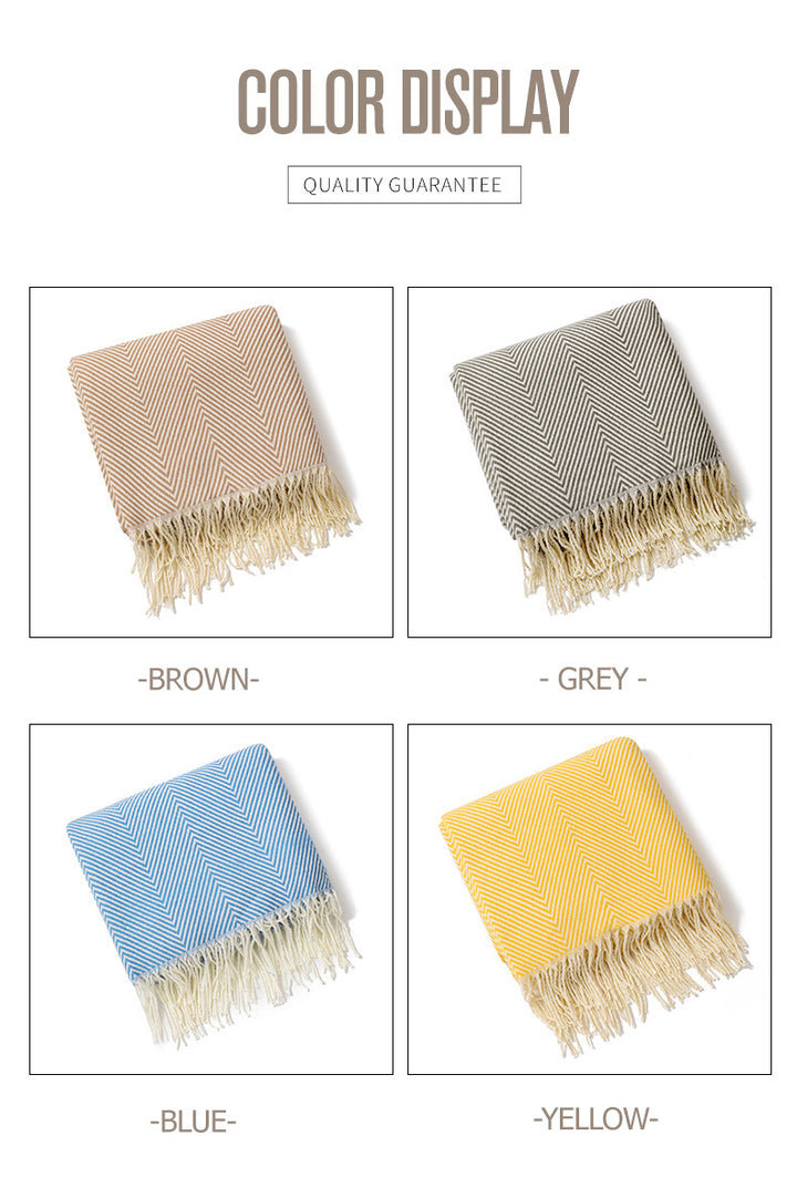 Translation missing: en.Green Elegant Herringbone Tassel Throw Blanket - Large Acrylic Faux Cashmere Soft Cozy Blanket for Sofa, Bed &amp; Decor (130x240cm)