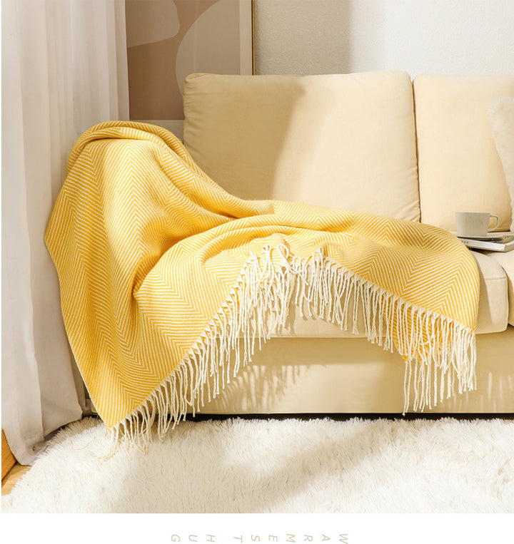 Translation missing: en.Green Elegant Herringbone Tassel Throw Blanket - Large Acrylic Faux Cashmere Soft Cozy Blanket for Sofa, Bed &amp; Decor (130x240cm)