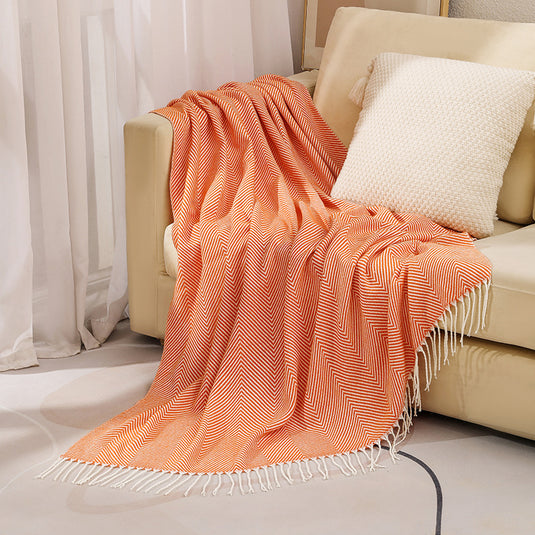 Translation missing: en.Orange Elegant Herringbone Tassel Throw Blanket - Large Acrylic Faux Cashmere Soft Cozy Blanket for Sofa, Bed &amp; Decor (130x240cm)