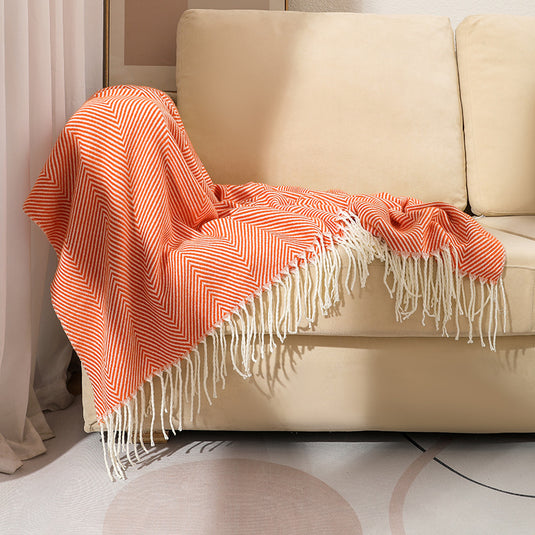 Translation missing: en.Orange Elegant Herringbone Tassel Throw Blanket - Large Acrylic Faux Cashmere Soft Cozy Blanket for Sofa, Bed &amp; Decor (130x240cm)