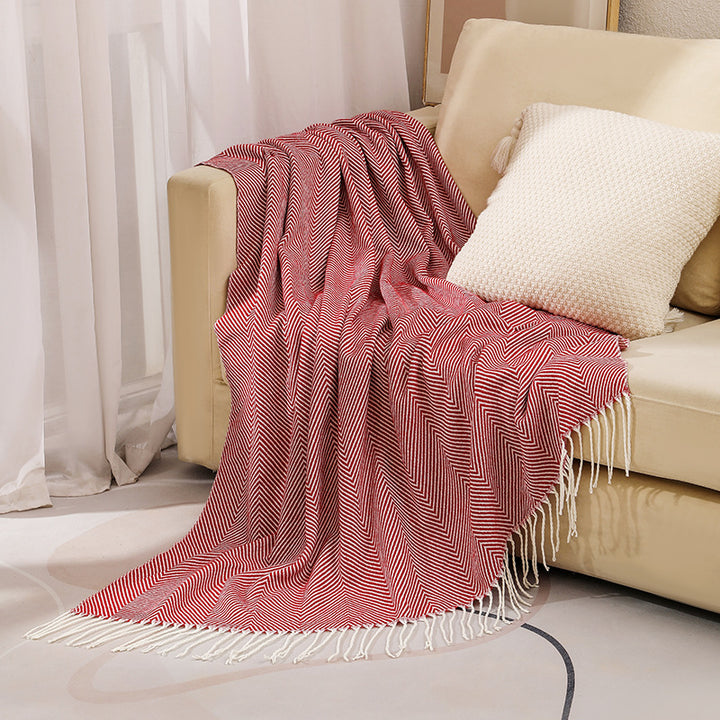 Translation missing: en.Red Elegant Herringbone Tassel Throw Blanket - Large Acrylic Faux Cashmere Soft Cozy Blanket for Sofa, Bed &amp; Decor (130x240cm)