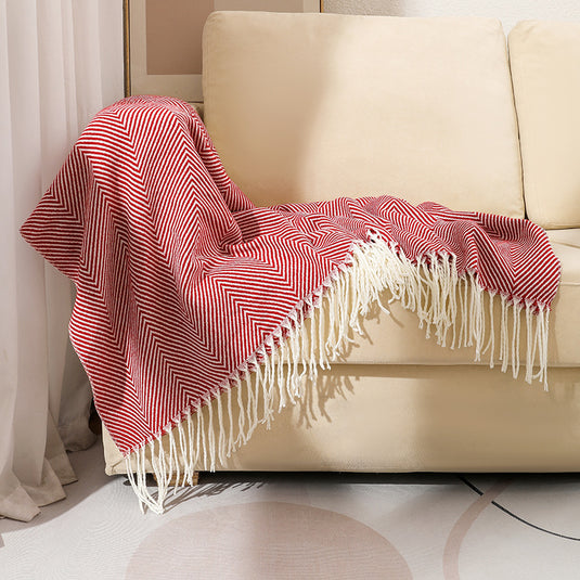 Translation missing: en.Red Elegant Herringbone Tassel Throw Blanket - Large Acrylic Faux Cashmere Soft Cozy Blanket for Sofa, Bed &amp; Decor (130x240cm)