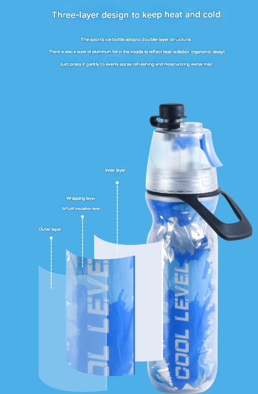 Translation missing: en.Yellow 500ML Insulated Sports Water Bottle with Cooling Mist - Triple-Layer Design Keeps Drinks Cold for Hours - Portable PE Misting Bottle