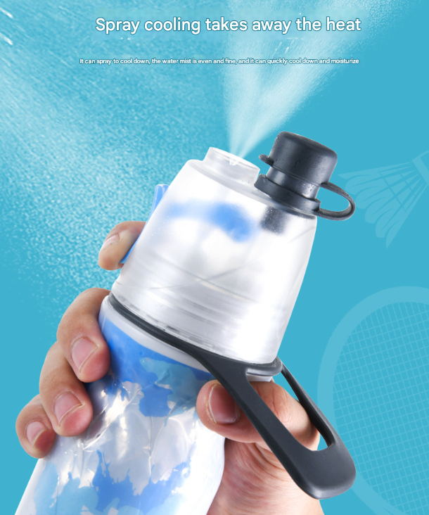 Translation missing: en.Blue 500ML Insulated Sports Water Bottle with Cooling Mist - Triple-Layer Design Keeps Drinks Cold for Hours - Portable PE Misting Bottle