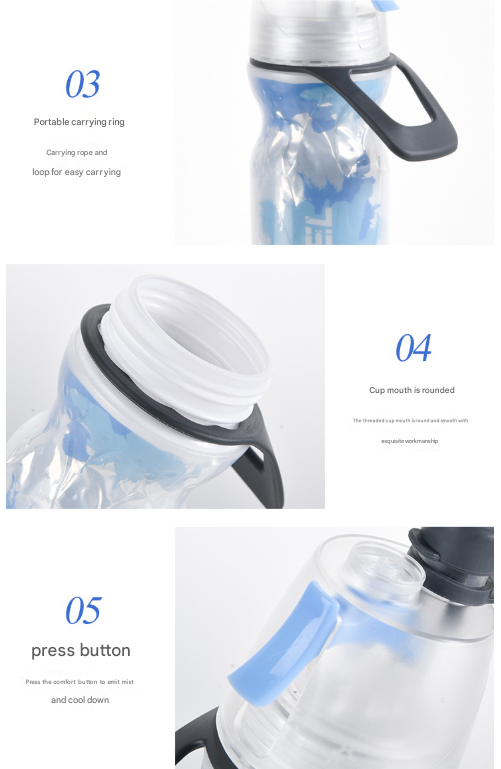 Translation missing: en.Blue 500ML Insulated Sports Water Bottle with Cooling Mist - Triple-Layer Design Keeps Drinks Cold for Hours - Portable PE Misting Bottle
