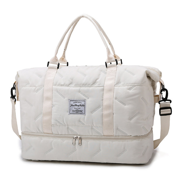 Translation missing: en.White Stylish Quilted Duffel Bag for Travel &amp; Gym - Large Capacity Weekender with Shoe Compartment and Wet Pocket