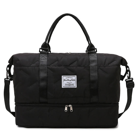 Translation missing: en.Black Stylish Quilted Duffel Bag for Travel &amp; Gym - Large Capacity Weekender with Shoe Compartment and Wet Pocket