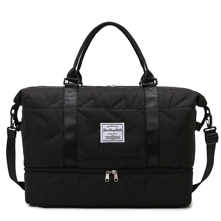 Translation missing: en.Black Stylish Quilted Duffel Bag for Travel &amp; Gym - Large Capacity Weekender with Shoe Compartment and Wet Pocket