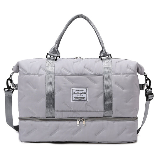 Translation missing: en.Grey Stylish Quilted Duffel Bag for Travel &amp; Gym - Large Capacity Weekender with Shoe Compartment and Wet Pocket