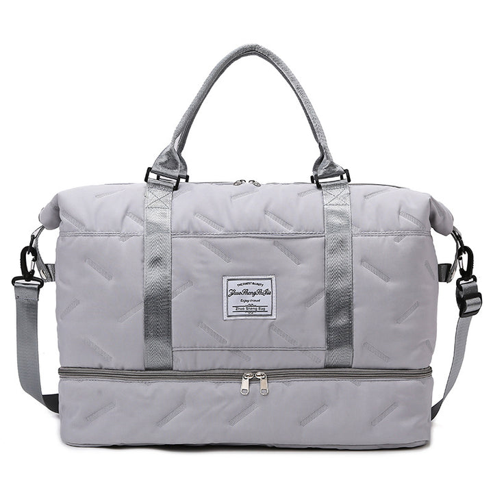 Translation missing: en.Grey Stylish Quilted Duffel Bag for Travel &amp; Gym - Large Capacity Weekender with Shoe Compartment and Wet Pocket