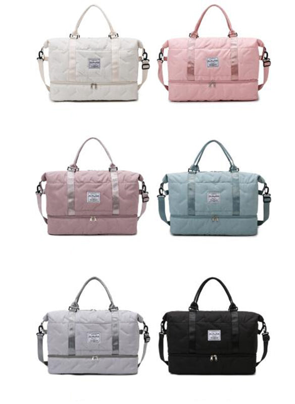 Translation missing: en.Grey Stylish Quilted Duffel Bag for Travel &amp; Gym - Large Capacity Weekender with Shoe Compartment and Wet Pocket