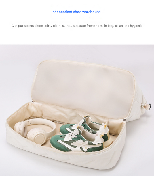 Translation missing: en.Grey Stylish Quilted Duffel Bag for Travel &amp; Gym - Large Capacity Weekender with Shoe Compartment and Wet Pocket