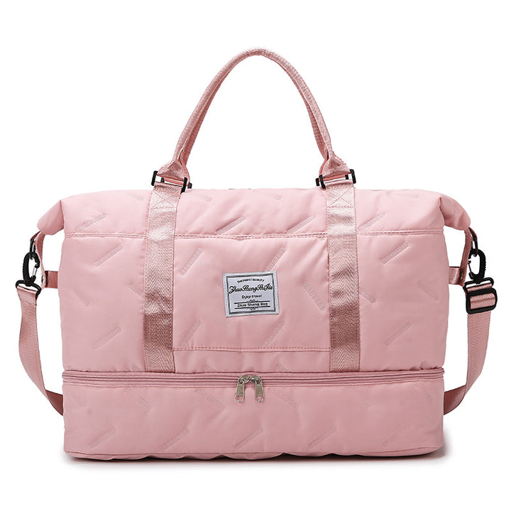 Translation missing: en.Pink Stylish Quilted Duffel Bag for Travel &amp; Gym - Large Capacity Weekender with Shoe Compartment and Wet Pocket