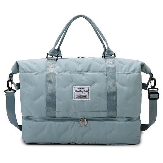 Translation missing: en.Green Stylish Quilted Duffel Bag for Travel &amp; Gym - Large Capacity Weekender with Shoe Compartment and Wet Pocket