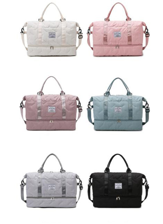 Translation missing: en.Green Stylish Quilted Duffel Bag for Travel &amp; Gym - Large Capacity Weekender with Shoe Compartment and Wet Pocket