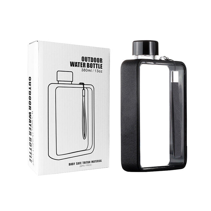 Translation missing: en.Slim Tritan Flat Water Bottle - 380ml BPA-Free, Leakproof with Leather-Textured Sleeve &amp; Strap(Black)