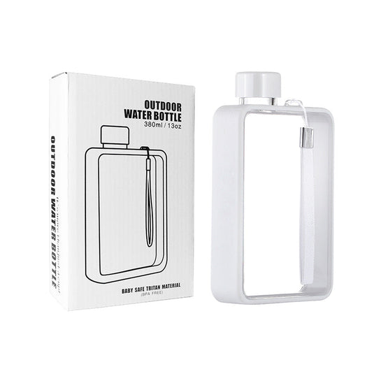 Translation missing: en.Slim Tritan Flat Water Bottle - 380ml BPA-Free, Leakproof with Leather-Textured Sleeve &amp; Strap(white)