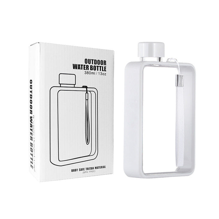 Translation missing: en.Slim Tritan Flat Water Bottle - 380ml BPA-Free, Leakproof with Leather-Textured Sleeve &amp; Strap(white)