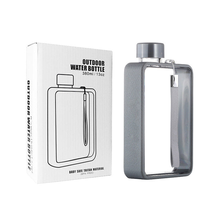 Translation missing: en.Slim Tritan Flat Water Bottle - 380ml BPA-Free, Leakproof with Leather-Textured Sleeve &amp; Strap(grey)