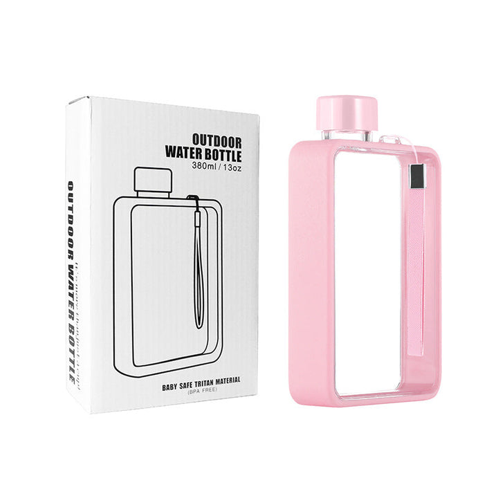 Translation missing: en.Slim Tritan Flat Water Bottle - 380ml BPA-Free, Leakproof with Leather-Textured Sleeve &amp; Strap(pink)