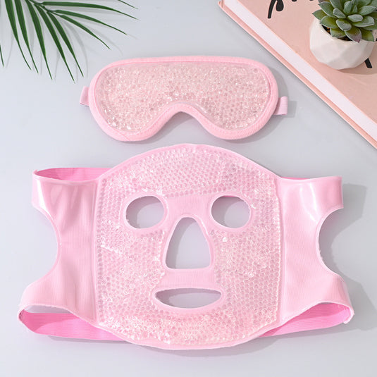 Translation missing: en.Pink Reusable Cooling Gel Bead Face Mask and Eye Mask Set - Soothing Therapy for Puffy Eyes, Headaches and Facial Relaxation