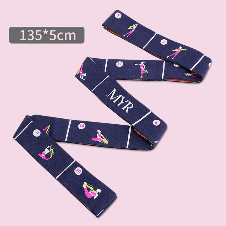 Translation missing: en.Dark Blue Instructional Yoga Stretch Strap with Embroidered Pose Guide - 11-Loop Flexibility Band
