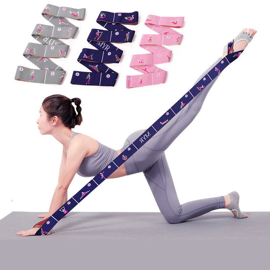 Translation missing: en.Dark Blue Instructional Yoga Stretch Strap with Embroidered Pose Guide - 11-Loop Flexibility Band