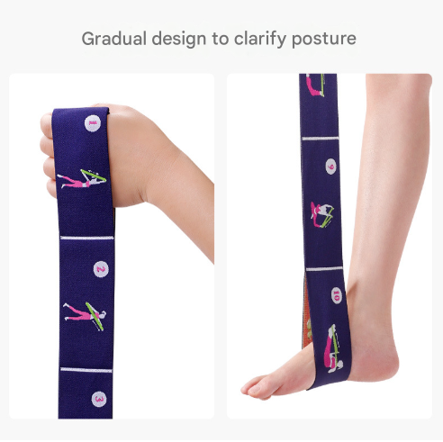 Translation missing: en.Dark Blue Instructional Yoga Stretch Strap with Embroidered Pose Guide - 11-Loop Flexibility Band