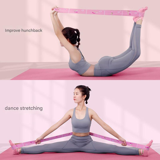 Translation missing: en.Pink Instructional Yoga Stretch Strap with Embroidered Pose Guide - 11-Loop Flexibility Band