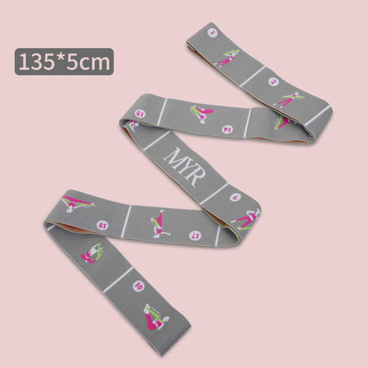 Translation missing: en.Grey Instructional Yoga Stretch Strap with Embroidered Pose Guide - 11-Loop Flexibility Band