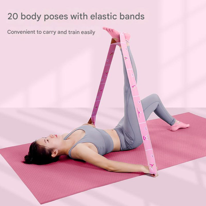 Translation missing: en.Grey Instructional Yoga Stretch Strap with Embroidered Pose Guide - 11-Loop Flexibility Band