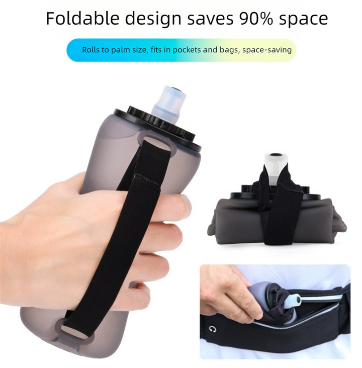 Translation missing: en.Blue Collapsible Handheld Running Flask - 350ml Lightweight Silicone Water Bottle with Bite Valve