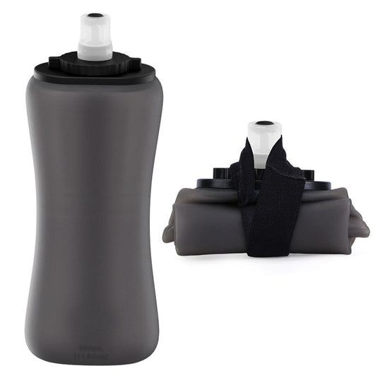 Translation missing: en.Black Collapsible Handheld Running Flask - 350ml Lightweight Silicone Water Bottle with Bite Valve